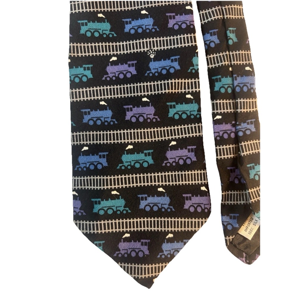 VICKY DAVIS New York‎ "All Aboard" Train-Themed 100% Silk Vintage Neck Tie